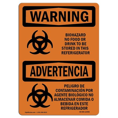 SIGNMISSION Sign, 10" H, 14" W, Plastic, Biohazard No Food Or Drink Bilingual, Landscape, WS-P-1014-L-12496 OS-WS-P-1014-L-12496